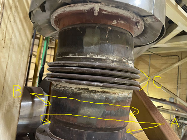 Failed Expansion Joint for a Roaster Burner Exhaust